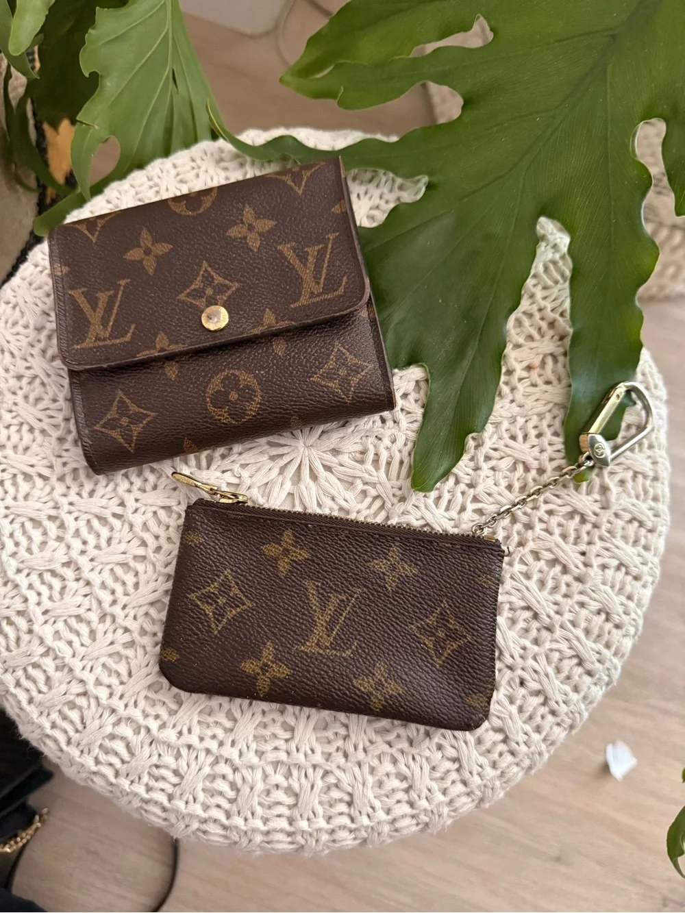 Louis Vuitton Monogram Canvas Elise Wallet and Pochette Cles authentic